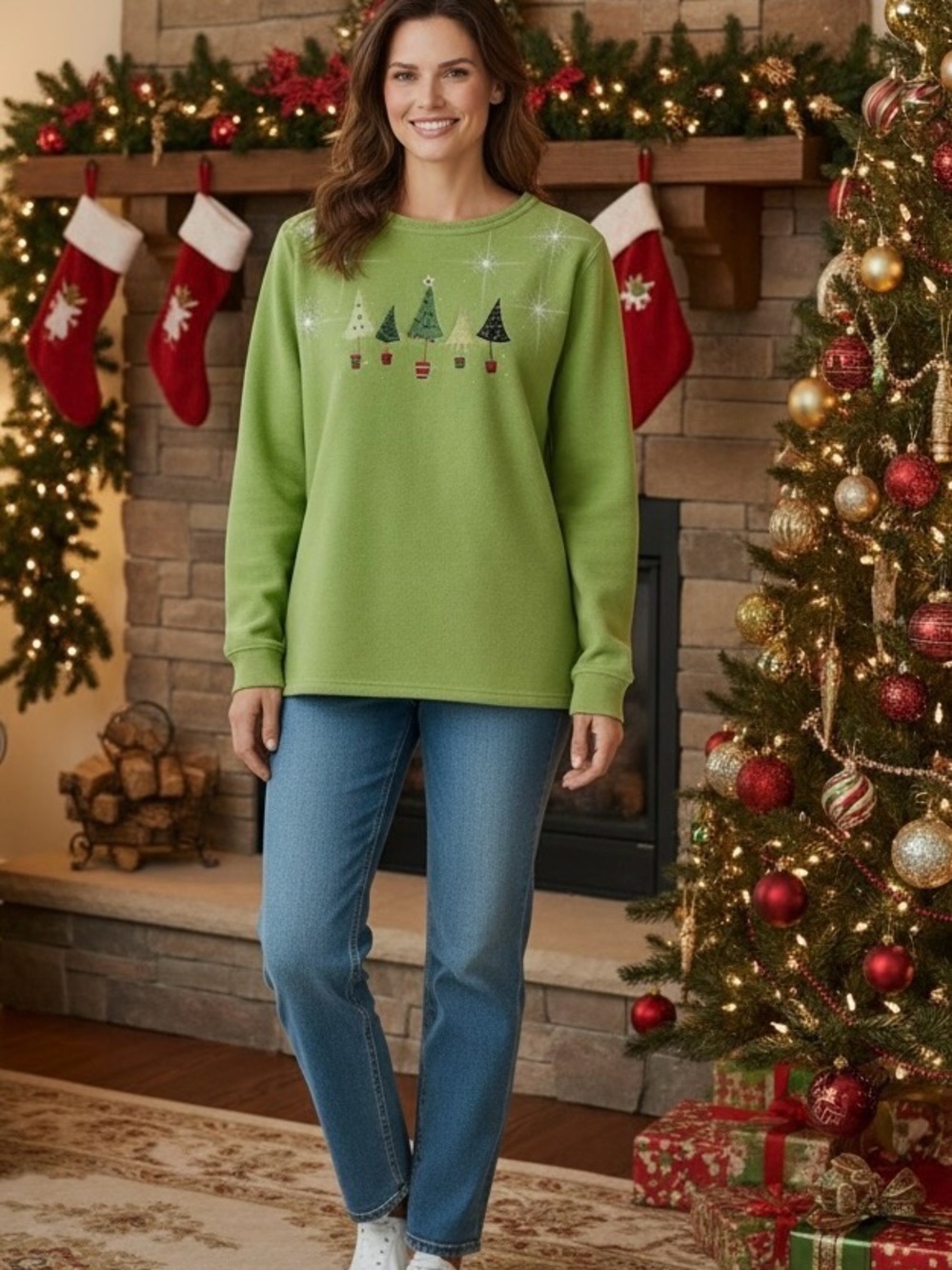 Ugly Christmas Sweater Live Love Laugh Christmas Tree Sweater Rhinestones Sz L